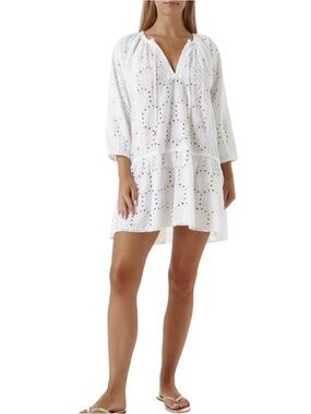 Melissa Odabash Ashley White Eyelet Tunic Cover Up Soft Cotton Size M